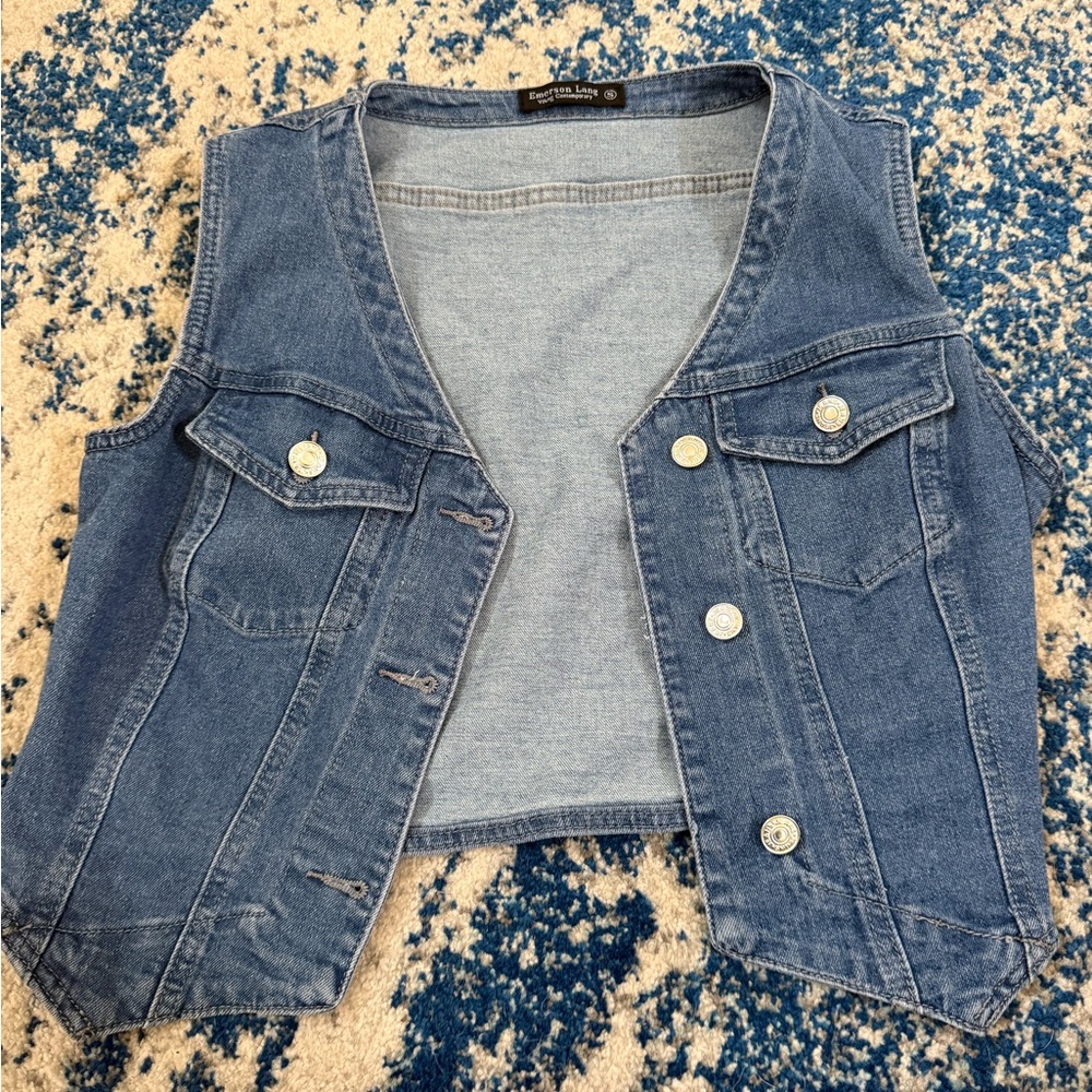 Forever 21 Blue Denim Button Down Vest